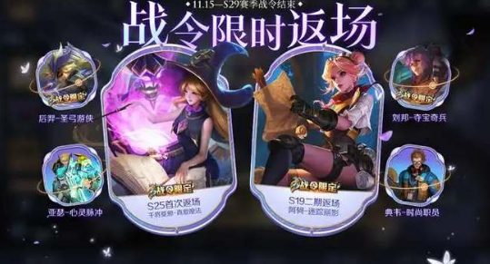 王者荣耀s29赛季战令返场皮肤有哪些