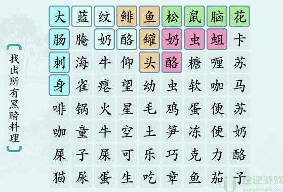 抖音汉字神操作找出黑暗料理攻略